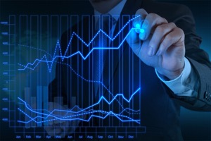 Analysen-Logo - Geschäftsmann Hand arbeiten mit neuen, modernen Computer-und Business-Strategie als Konzept